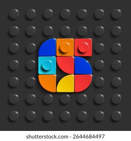 Colorful Lego number Six from plastic building bricks. Black Lego bricks background