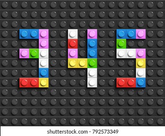 Colorful lego numbers 3,4,5 from plastic building lego bricks. Colorful vector lego numbers . Black  lego background