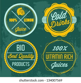 Colorful Lemon Juice Badges and Stickers in Vintage Style