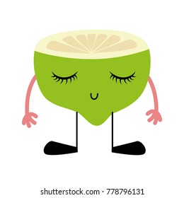 colorful lemon kawaii fruit with closed eyes