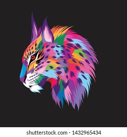 colorful leopard head with a black background