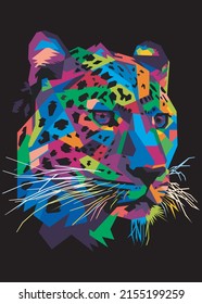 colorful leopard head in pop art style isolated on black background