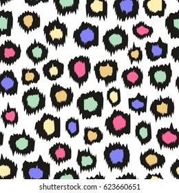 Colorful leopard pattern. Vector seamless background for design and decoration of surfaces, textiles, wallpapers, packaging, covers and prints