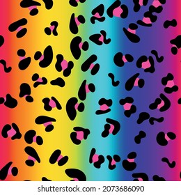Colorful leopard seamless pattern. Claassic rainbow colored gradient background.