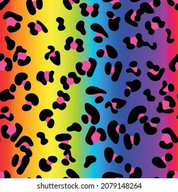 Colorful leopard seamless pattern. Claassic rainbow colored gradient background.
