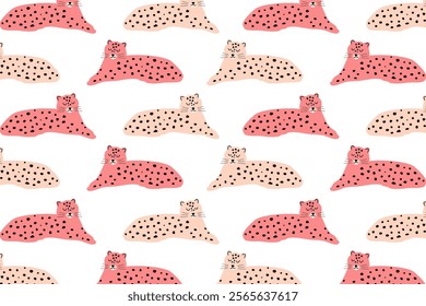 Colorful leopard seamless pattern with hand drawn doodle concept. Trendy animal background. Vector illustration