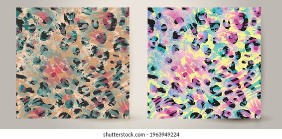 Colorful leopard seamless pattern. rainbow colored gradient background. Vector wallpaper.