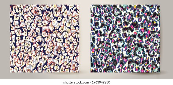 Colorful leopard seamless pattern. rainbow colored gradient background. Vector wallpaper.