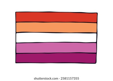 Colorful Lesbian pride flag Happy pride day LGBTQ community Pride Month Vector hand drawn doodle for posters, stickers, logo, cards