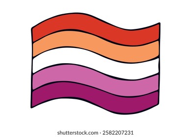 Colorful Lesbian pride flag Happy pride day LGBTQ community Pride Month Vector hand drawn doodle for posters, stickers, logo, cards