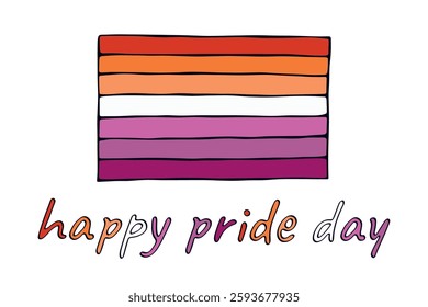 Colorful Lesbian pride flag Happy pride day LGBTQ community Pride Month Vector hand drawn doodle for posters, stickers, logo, cards