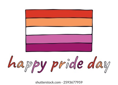 Colorful Lesbian pride flag Happy pride day LGBTQ community Pride Month Vector hand drawn doodle for posters, stickers, logo, cards