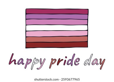 Colorful Lesbian pride flag Happy pride day LGBTQ community Pride Month Vector hand drawn doodle for posters, stickers, logo, cards