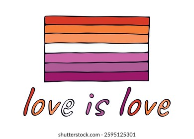 Colorful Lesbian pride flag Happy pride day LGBTQ community Pride Month Vector hand drawn doodle for posters, stickers, logo, cards