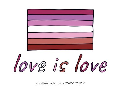 Colorful Lesbian pride flag Happy pride day LGBTQ community Pride Month Vector hand drawn doodle for posters, stickers, logo, cards