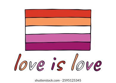 Colorful Lesbian pride flag Happy pride day LGBTQ community Pride Month Vector hand drawn doodle for posters, stickers, logo, cards