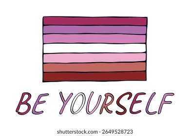 Colorful Lesbian pride flag Happy pride day LGBTQ community Pride Month Vector hand drawn doodle for posters, stickers, logo, cards