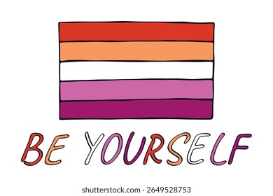 Bandeira do orgulho lésbico feliz Dia do orgulho LGBTQ comunidade Orgulho Mês do Orgulho Vetor mão desenhada rabiscar para cartazes, adesivos, logotipo, cartões