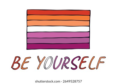 Bandeira do orgulho lésbico feliz Dia do orgulho LGBTQ comunidade Orgulho Mês do Orgulho Vetor mão desenhada rabiscar para cartazes, adesivos, logotipo, cartões