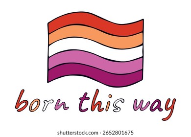 Colorful Lesbian pride flag Happy pride day LGBTQ community Pride Month Vector hand drawn doodle for posters, stickers, logo, cards