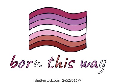 Bandeira do orgulho lésbico feliz Dia do orgulho LGBTQ comunidade Orgulho Mês do Orgulho Vetor mão desenhada rabiscar para cartazes, adesivos, logotipo, cartões