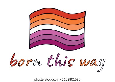 Bandeira do orgulho lésbico feliz Dia do orgulho LGBTQ comunidade Orgulho Mês do Orgulho Vetor mão desenhada rabiscar para cartazes, adesivos, logotipo, cartões