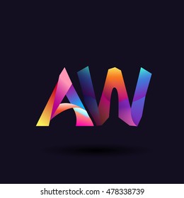 colorful Letter AW vector initial logo symbol.