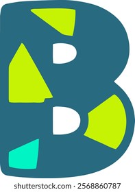 Colorful letter B with geometric shapes in blue, green, and white. Perfect for creative design projects, educational materials, or playful typography