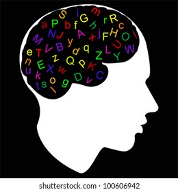 colorful letter in brain, vector