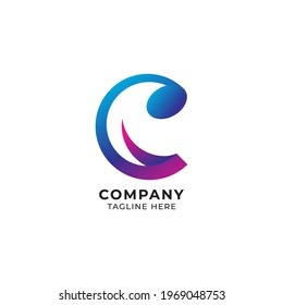 Colorful Letter C Alphabet Music Logo Design isolated on white background. Initial and Musical Note logo concept. Blue Purple Pink Magenta color gradient.