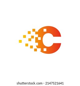 Colorful letter C fast pixel dot logo  Pixel art and the letter C  Integrative pixel movement  Creative scattered technology icon  Modern icon creative ports  Vector logo design 