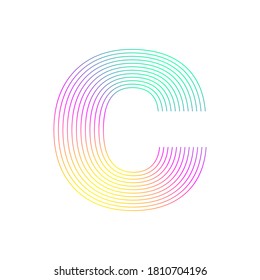 Colorful letter c line art, isolated vector illustration.