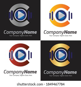 Logo de la carta colorida C, elementos de la plantilla de diseño del logotipo de la carta creativa C, mejor diseño de la letra C, diseño del logotipo del logotipo del retrato de medios 3D, música de audio 