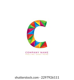 Colorful letter c logo design for business company in low poly art style