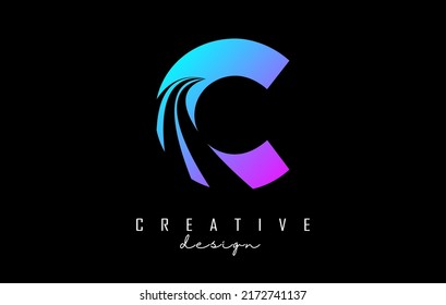 Colorful letter C logo with leading lines and road concept design. Letter C with geometric design. Vector Illustration with letter and creative cuts and lines.
