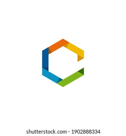 colorful letter C origami vector logo template