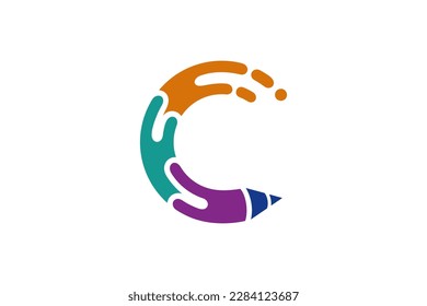 colorful letter c and pencil creative logo concept