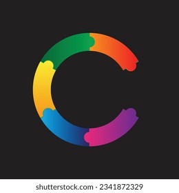 Colorful Letter C Puzzle Logo, Background Simple Design