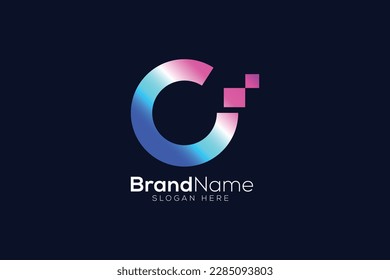 Colorful letter C tech logo design template