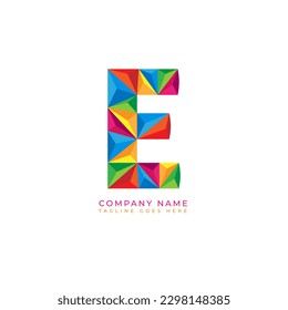 Colorful letter e logo design for business company in low poly art style