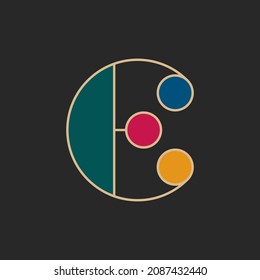 Colorful letter E logo monogram creative monogram rounded children alphabet symbol with circles, hipster retro font design element.