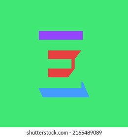 Colorful Letter E Modular Typeface, With Sharp, Bold, Masculine, But Playful Style. Perfect For Personal Brand Logo, Abbreviation, Title, Etc.