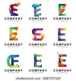 colorful letter e set logo