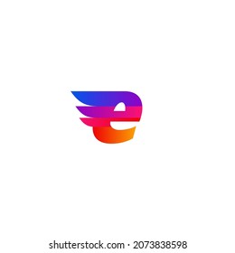 Colorful letter e with wings