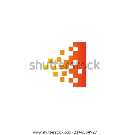 Colorful letter I fast pixel dot logo. Pixel art with the letter I. Integrative pixel movement. Creative scattered technology icon. Modern icon creative ports. Vector logo design.