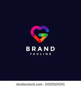 Colorful Letter G Shaped Heart Logo Design. Twisted Colorful Round Lines Forming Letter G Logo Design.