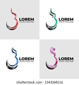 Colorful Letter J or Number 3 Logo Collections. Elegant Logo Concept with Abstract Style. Modern Vector Design for Business Sign, Identity, Label, Badge