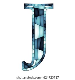 Colorful letter J. Upper letter. Alphabet Collection. Abc letters set. Ornate abc design for book, poster, card, print etc. Stained glass window mosaic style. Vector illustration.
