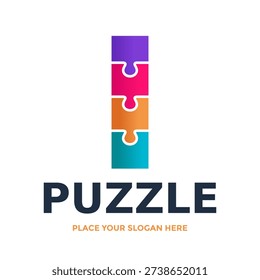 Colorful letter I logo design made of interlocking puzzle pieces, representing connection and teamwork.