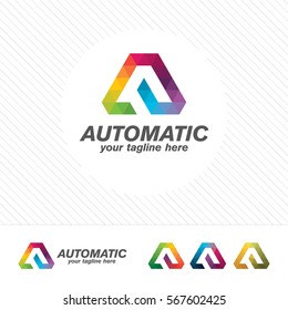 Colorful letter A logo design vector for technology. Digital logo pixel concept with shades gradient color.